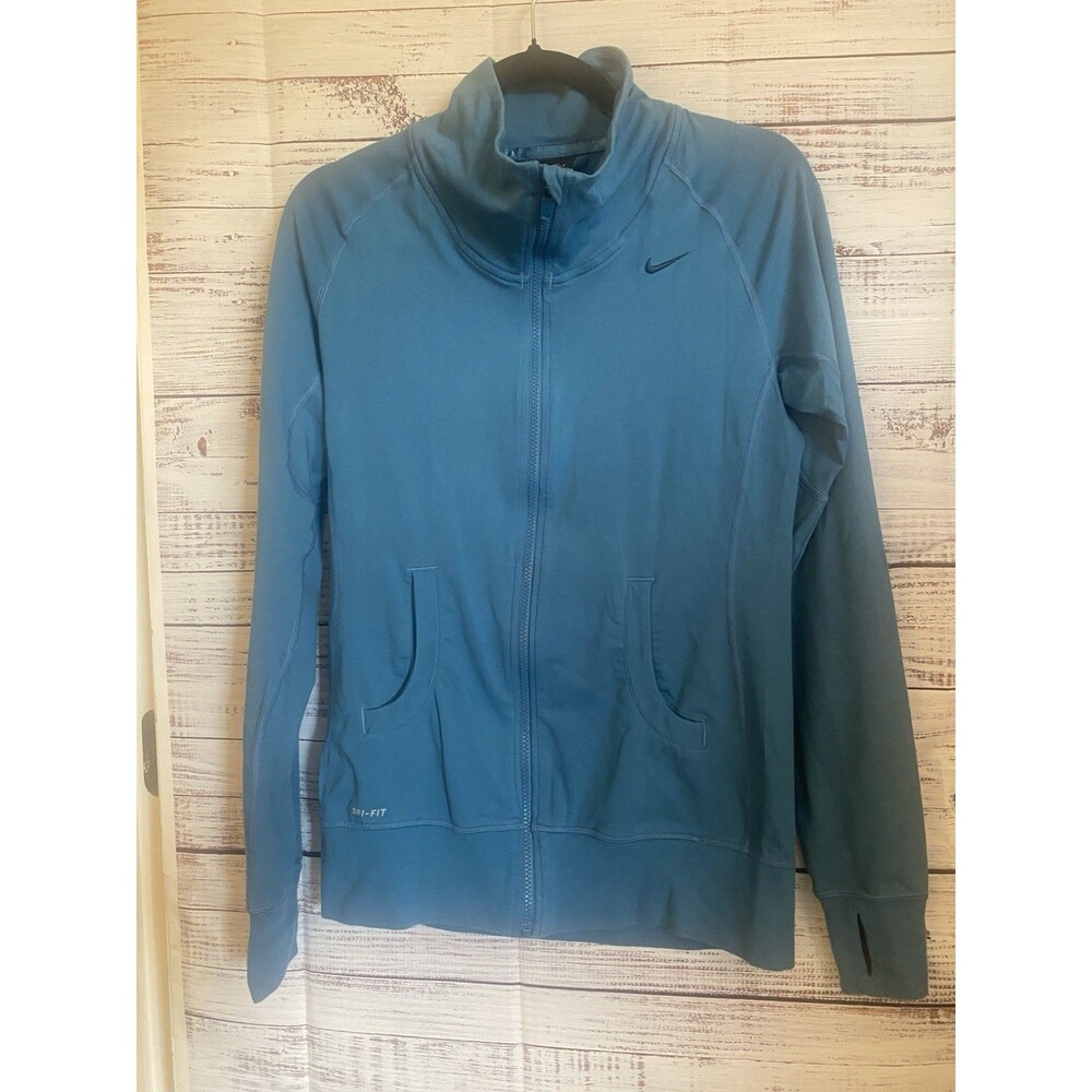 Nike Dri-Fit Womens Teal full zip  Jacket Size Medium activewear thumb holes